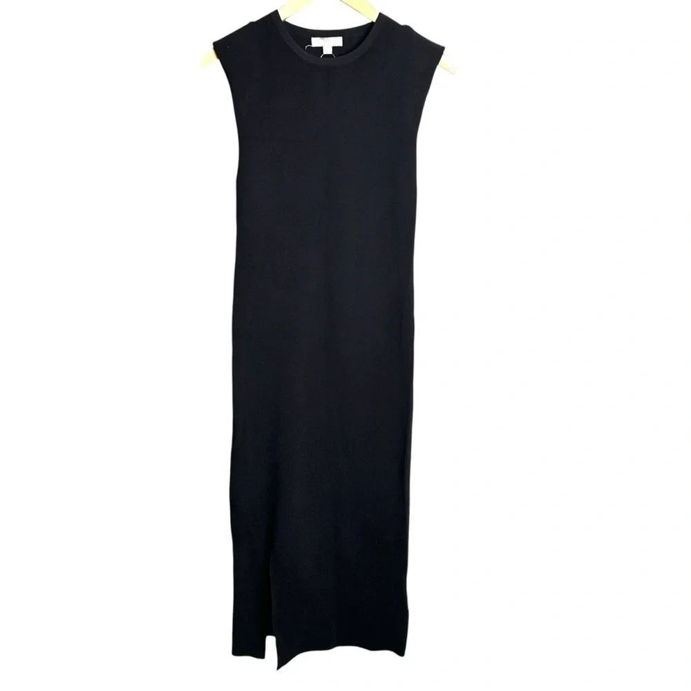 J.Crew Sleeveless Black Sweater Knit Dress in Stretch Viscose Blend Staple XS